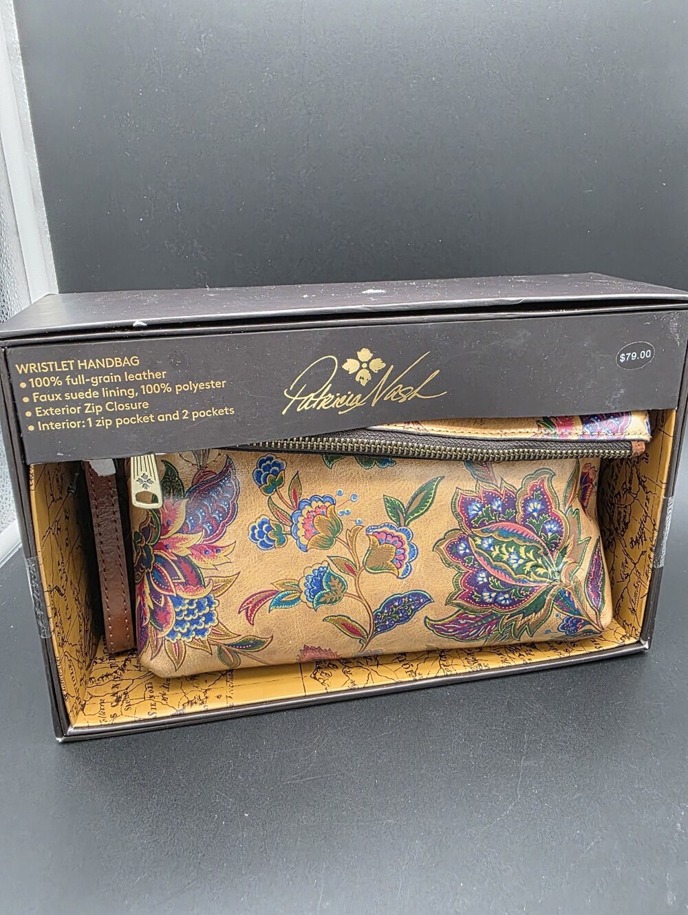 NIOB Patricia Nash Floral Zip Fold over Wristlet with Dustbag Tan Multicolor - Picture 6 of 7